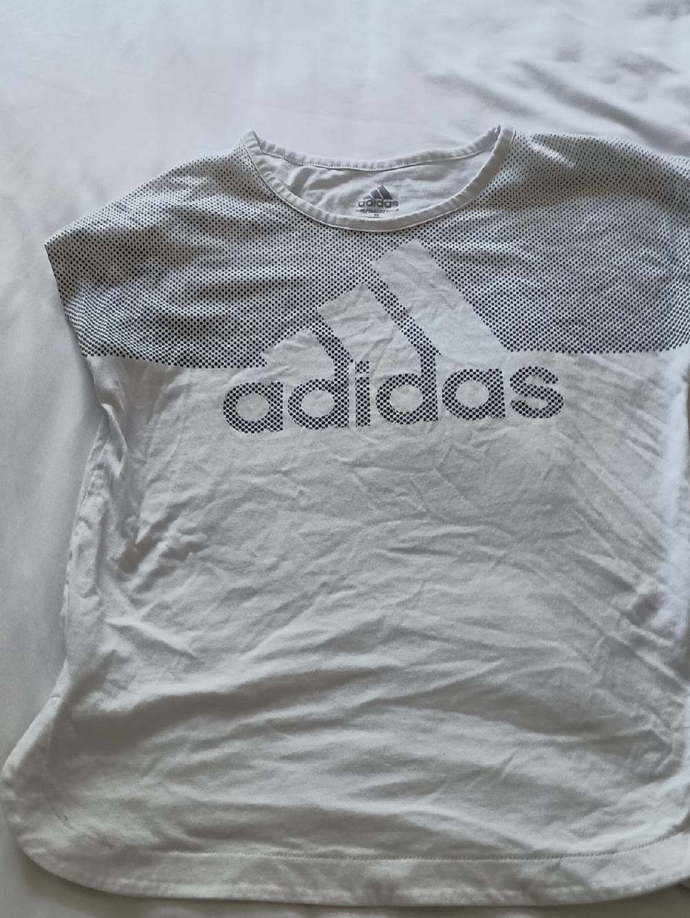 adidas White Short Sleeve Tee with Black Logo Pattern